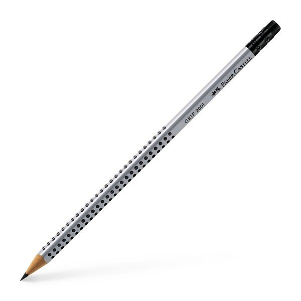 Faber-Castell Grip, blyant m/ viskelæder, HB, sølv