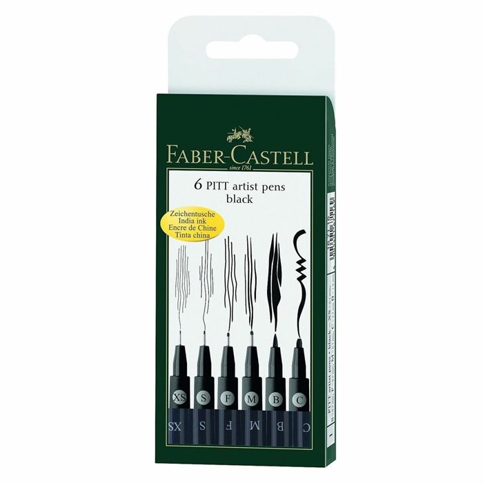 Faber Castell 6 Pitt Artist Pen Black