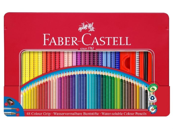Faber-Castell Colour Grip Akvarel Farveblyanter I Metalæske - 48 Stk