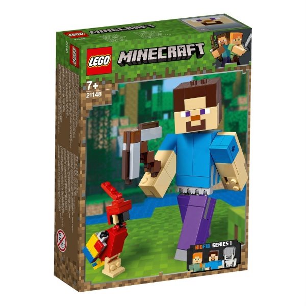 Minecraft stor Steve-figur m/papegøje
