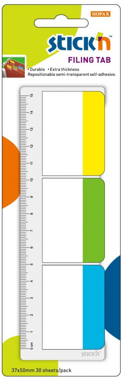 Stickn Filing Tab | Indeksfaner | 3 Farver | 37x50mm | 10 Faner |