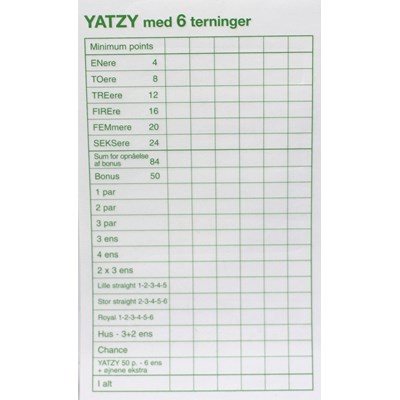 Yatzy blok til 6 terninger (3stk)