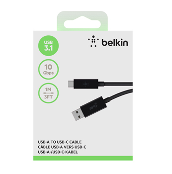 USB-C to USB-A 3.1 Cable, Black (1m)