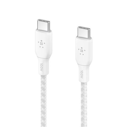 100W USB-C to USB-C Braided Cable 3M, White