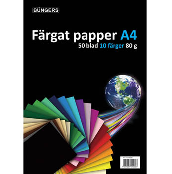 Farvet papir A4 80 gr. ass. farver (50)