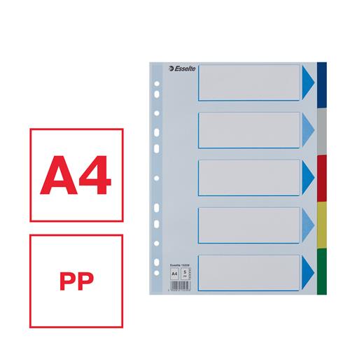Faneblade PP A4 5-delt farvede faner