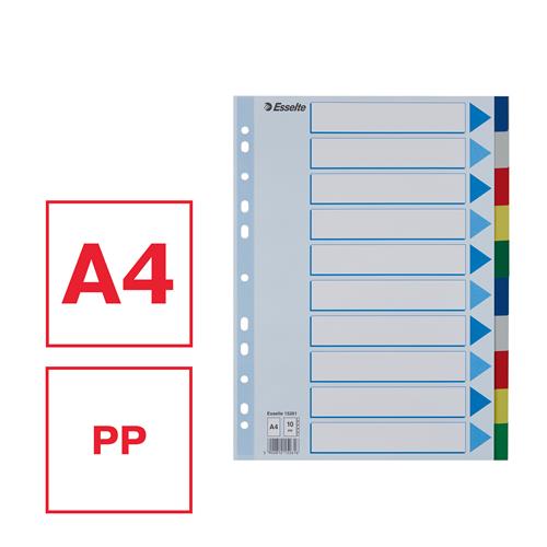 Faneblade PP A4 10-delt farvede faner