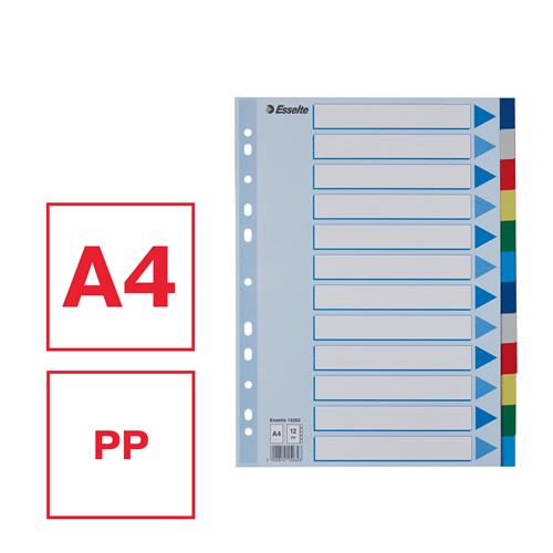 Faneblade PP A4 12-delt farvede faner