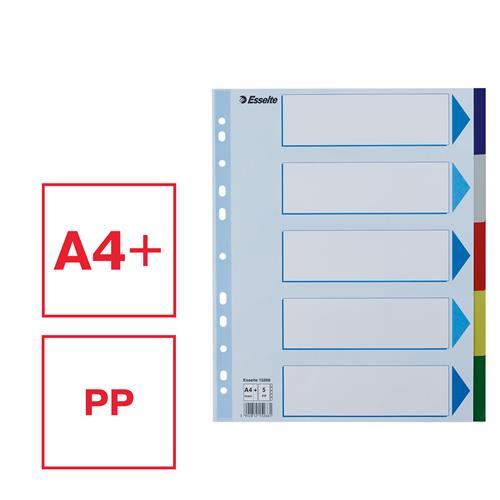 Faneblade PP A4 maxi 5-delt farvede faner