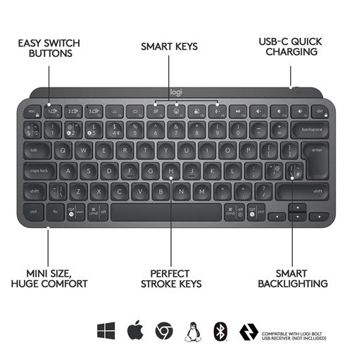 MX Keys Mini Minimalist Wireless Keyboard, Graphite (Nordic)