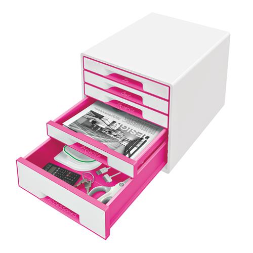Desk cube WOW m/5-skuffer hvid/pink