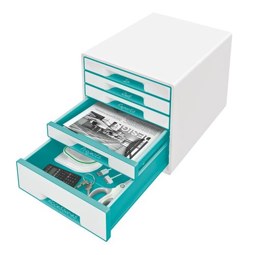 Desk cube WOW m/5-skuffer hvid/isblå
