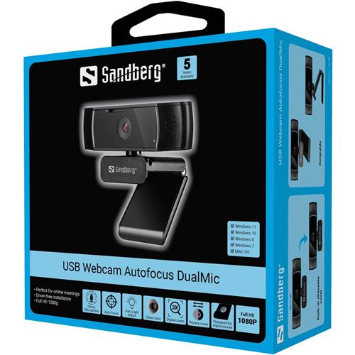Sandberg USB Webcam Autofocus DualMic, Black