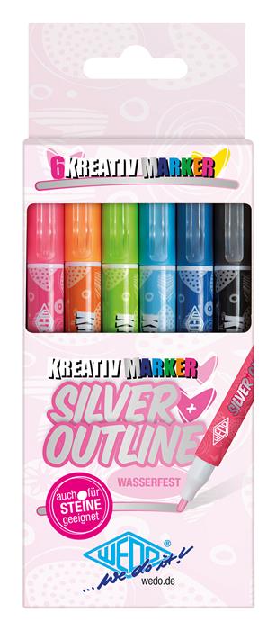Kreative outliner pen assorted (6) Silver