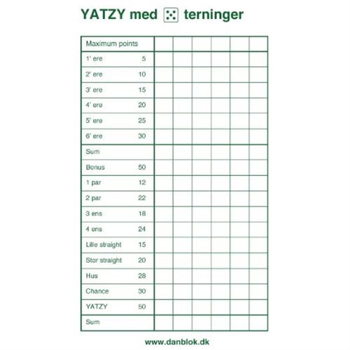  Yatzy Blok | 3stk | Til 5 terninger |